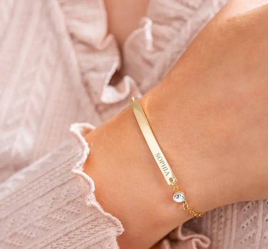 PG03 - 18K Gold Plated Personalized Bar Bracelet with Birthstone